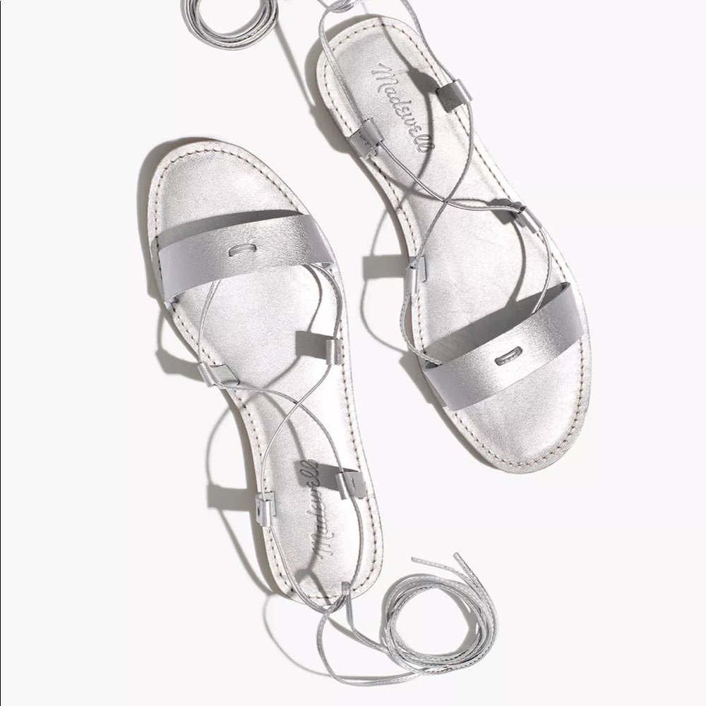 NWT Madewell Boardwalk Lace-Up Sandal in Metallic Leather